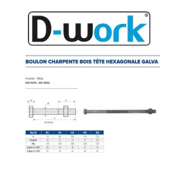 50 Boulons Charpente Tête Hexagonale F/Partiel 12 x 500 mm - 4014/4032 - 5.8 - Galvanisé -^D-Work Best