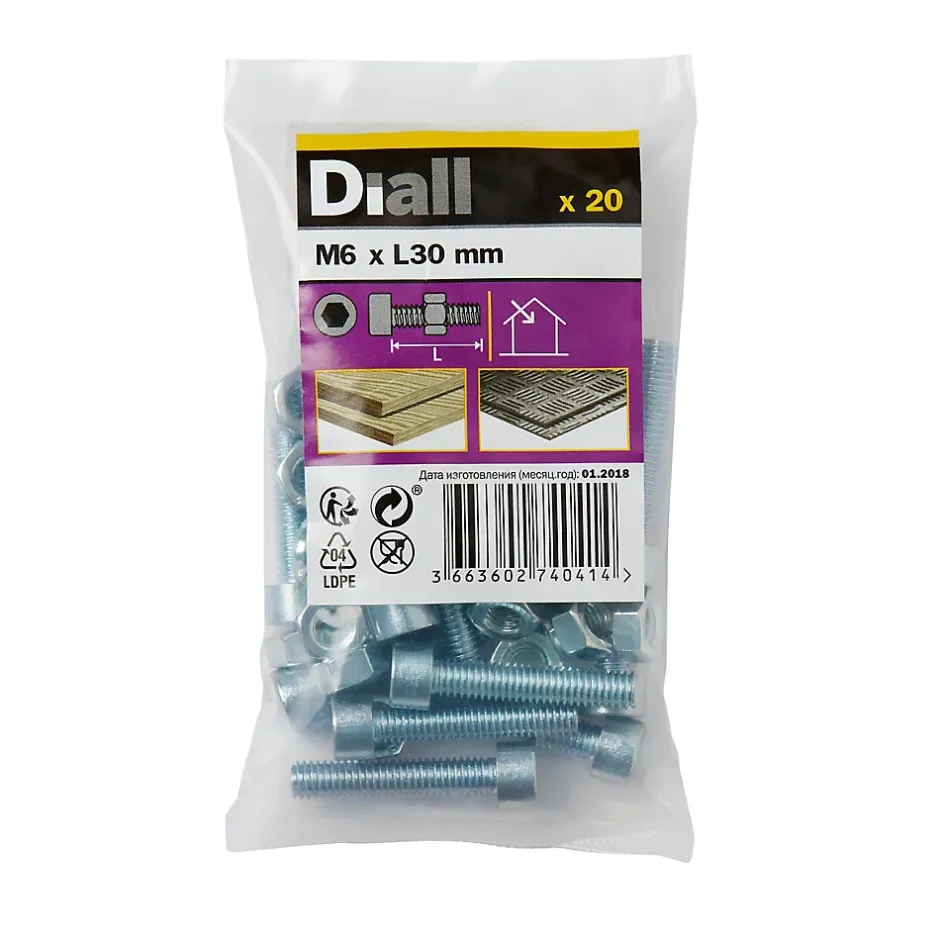 20 boulons tête cylindrique acier zingué 6 x 30 mm-Diall Clearance