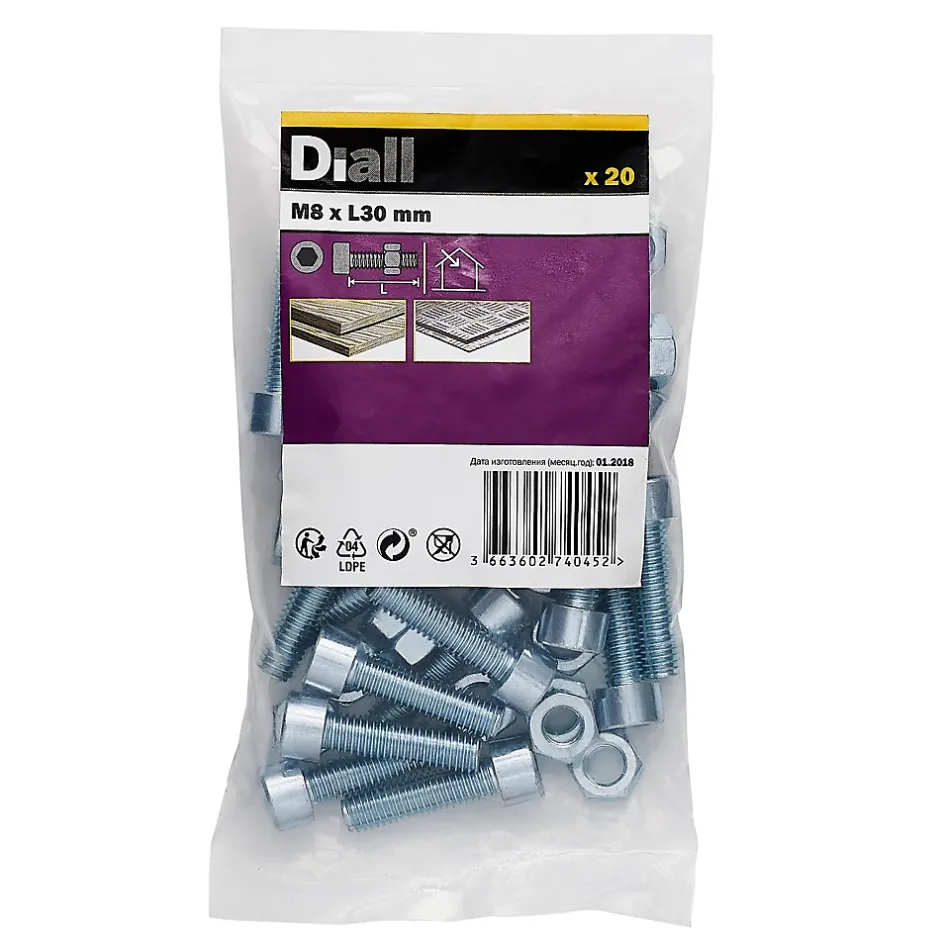 20 boulons tête cylindrique acier zingué 8 x 30 mm-Diall Outlet