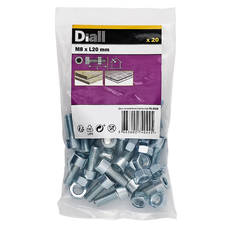 20 boulons tête cylindrique acier zingué 8 x 20 mm^Diall Hot