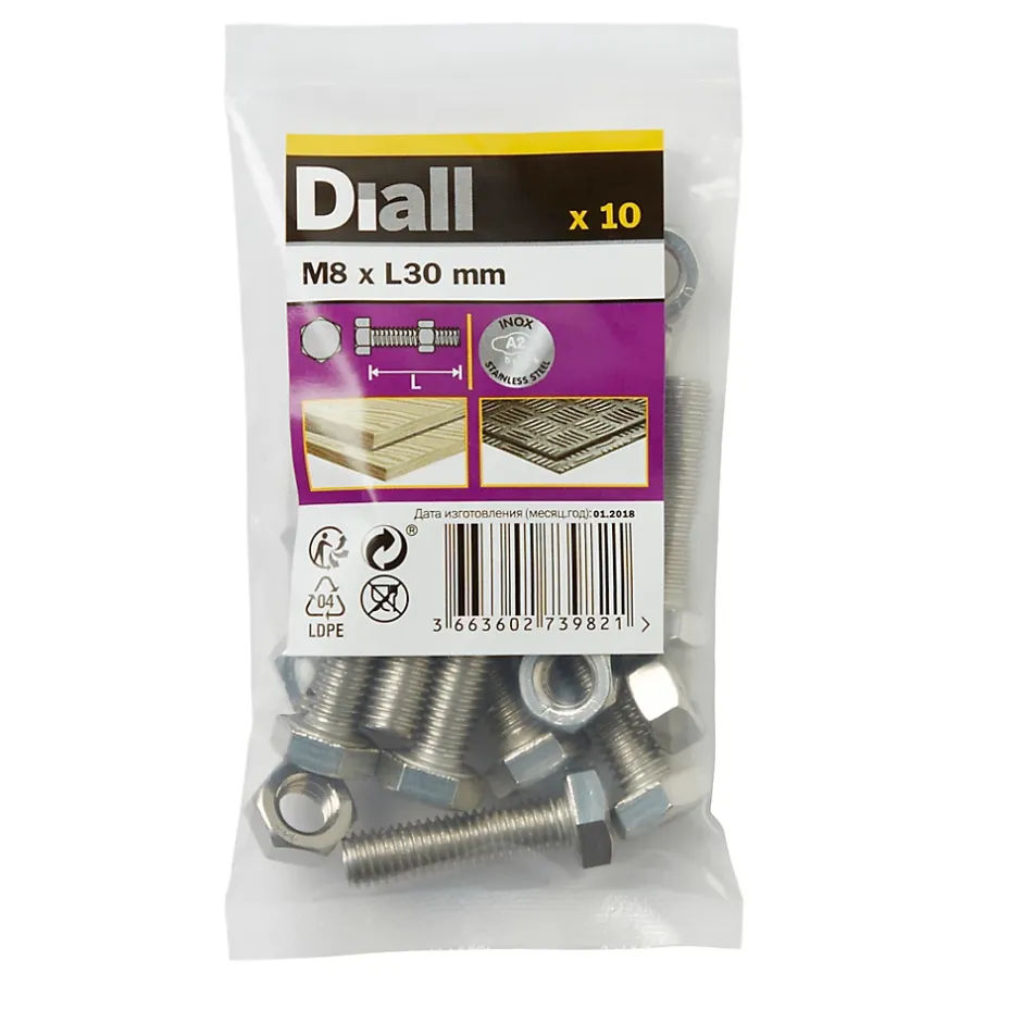 10 boulons tête héxagonale inox 8 x 30 mm^Diall Clearance