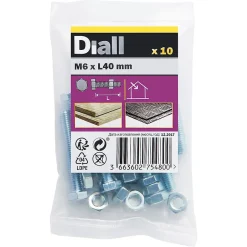 10 boulons tête héxagonale zingué 6 x 40 mm-Diall