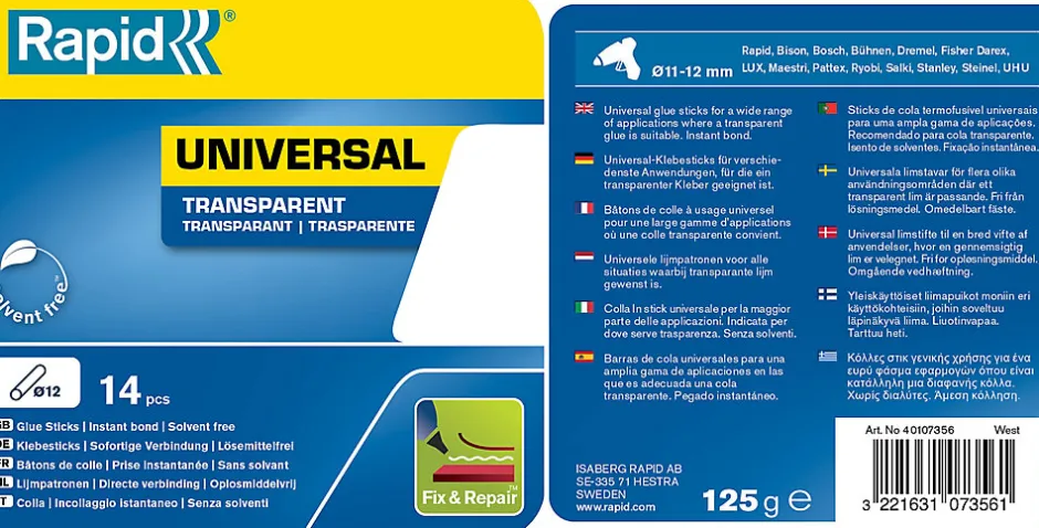 14 Bâtons de colle transparente universelle 12 mm 125 G-Rapid Online