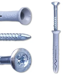 200 Chevilles à Frapper NHS D. 8 x Lt. 60 mm avec Vis Tête Fraisée (en seau) -^D-Work Outlet