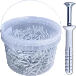 600 Chevilles à Frapper NHS D. 5 x Lt. 35 mm avec Vis Tête Fraisée (en seau) --D-Work Discount