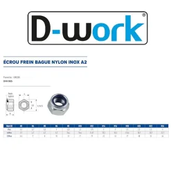 4 Coques de 50 Ecrous Freins Indésserrables M6 mm - DIN 985 - Inox A2 --D-Work Hot