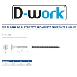 4 Coques de 100 Vis Plaque de Plâtre Tête Trompette Phillips 3.5 x 35 mm - Phosphaté Noir --D-Work Sale