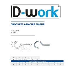 100 Crochets Armoire 4 x 30 mm - NF 25610 - Zingué blanc --D-Work Sale