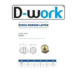 200 Ecrous Borgnes M5 mm - DIN 1587 - Laiton --D-Work Online