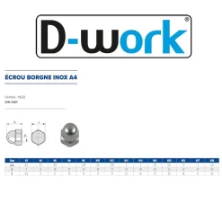 200 Ecrous Borgnes M3 mm - DIN 1587 - Inox A4 -^D-Work Sale