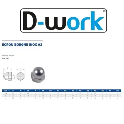 25 Ecrous Borgnes M22 mm - DIN 1587 - Inox A2 -^D-Work Outlet