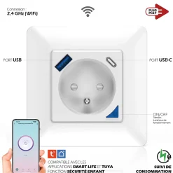 4 Prises encastrées 3000W & Ports USB-A + USB-C Wifi + Suivi de consommation^Kyf Outlet