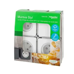 3 prises avec terre + 1 interrupteur va-et-vient Mureva Styl blanc, lot^Schneider Electric Sale
