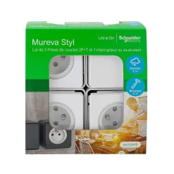 3 prises avec terre + 1 interrupteur va-et-vient Mureva Styl blanc, lot^Schneider Electric Sale