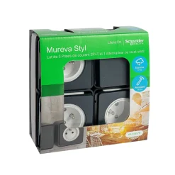 3 prises avec terre + 1 interrupteur va-et-vient Mureva Styl gris anthracite, lot-Schneider Electric New