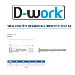 50 Tirefonds Bois Tête Hexagonale 10 x 60 mm - DIN 571 - Inox A4 -^D-Work Sale