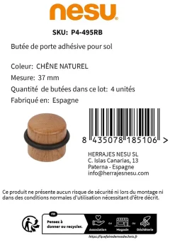 4 Un. Butée de porte adhésive en bois de chêne naturel - Diamètre 37MM^Nesu Hot