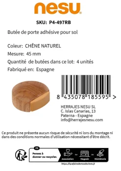 4 Un. Butée de porte adhésive en bois de chêne naturel 45x42MM-Nesu Outlet