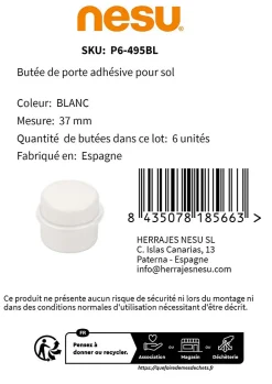 6 Un. Butée de porte adhésive en bois laqué blanc - Diamètre 37MM^Nesu Clearance