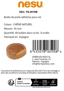 8 Un. Butée de porte adhésive en bois de chêne naturel 45x42MM-Nesu Discount