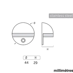 2 Un. BUTÉE DE PORTE en acier inoxydable de qualité AISI-304, fixation au sol avec vis - Diamètre 44MM-Nesu