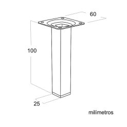 4 un. Pied carré pour meuble en acier 25x25mm hauteur 100mm peinture noire avec embout-Nesu Discount