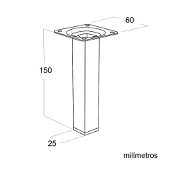 4 un. Pied carré pour meuble en acier 25x25mm hauteur 150mm peinture noire avec embout-Nesu Sale