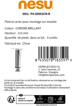 4 un. Pied de meuble rond en acier diamètre 30mm hauteur 100mm chromé avec régulateur de nivellement 15-25mm^Nesu Sale