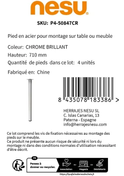 4 un. Pied de table rond en acier, diamètre 60 mm, hauteur 710 mm, chromé avec régulateur de niveau^Nesu Clearance