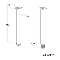 4 un. Pied de table rond en acier, diamètre 60 mm, hauteur 710 mm, chromé avec régulateur de niveau^Nesu Clearance