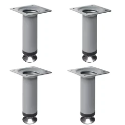 4 un. Pied rond pour meuble en acier, diamètre 30 mm, hauteur 100 mm, peinture aluminium avec régulateur de nivellement 15-25 mm-Nesu New