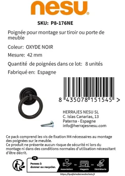8 Un. poignées de meuble anneau noir rouille tiroir classique - diamètre 32MM^Nesu