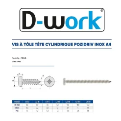 200 Vis à Tôle Tête Cylindrique Larges Pozidriv 6.3 x 31.7 mm - DIN 7981 - Inox A4 -^D-Work Online