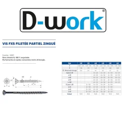 200 Vis Bois FX5 Tête Fraisée Torx F/Partiel 6 x 70 mm - Zingué blanc --D-Work Discount