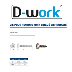 100 Vis Bois pour Penture Torx 6 x 60 mm - Zingué Bichro -^D-Work Best