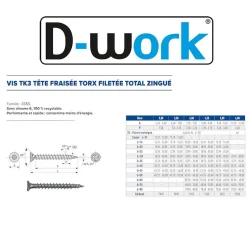 500 Vis Bois TK3 Tête Fraisée Crantée Torx F/Total 3 x 30 mm - Zingué blanc -^D-Work Online