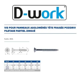 250 Vis Bois Tête Fraisée Pozidriv F/Partiel 4.5 x 70 mm - Zingué blanc -^D-Work Online