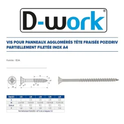 200 Vis Bois Tête Fraisée Pozidriv F/Partiel 3.5 x 35 mm - Inox A4 --D-Work Clearance