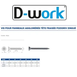 500 Vis Bois Tête Fraisée Pozidriv 3.5 x 20 mm - Zingué blanc --D-Work Sale