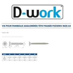 200 Vis Bois Tête Fraisée Pozidriv 5 x 70 mm - Inox A4 -^D-Work Outlet