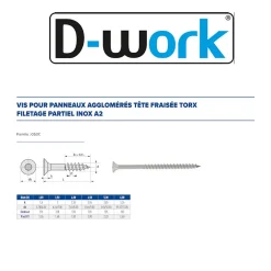200 Vis Bois Tête Fraisée Torx T10 F/Partiel 3 x 40 mm - Inox A2 -^D-Work Outlet