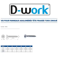 500 Vis Bois Tête Fraisée Torx T20 F/Partiel 4.5 x 45 mm - Zingué blanc -^D-Work Outlet