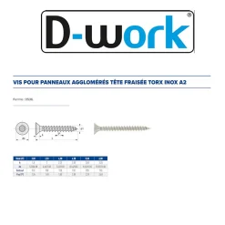 200 Vis Bois Tête Fraisée Torx T25 5 x 50 mm - Inox A2 -^D-Work
