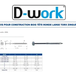 50 Vis Bois Tête Ronde Larges Torx T40 8 x 340 mm - Zingué blanc --D-Work Best