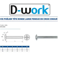 100 Vis Boulons Poêlier Tête Ronde Large Fendue en Croix 8 x 35 mm - NFE 25129 - Zingué blanc --D-Work Online