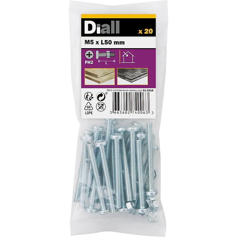 20 vis métaux acier zingué 5 x 50 mm-Diall New