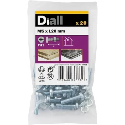 20 vis métaux acier zingué 5 x 20 mm^Diall New