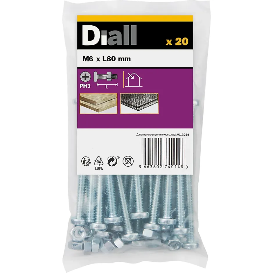20 vis métaux acier zingué 6 x 80 mm-Diall Sale