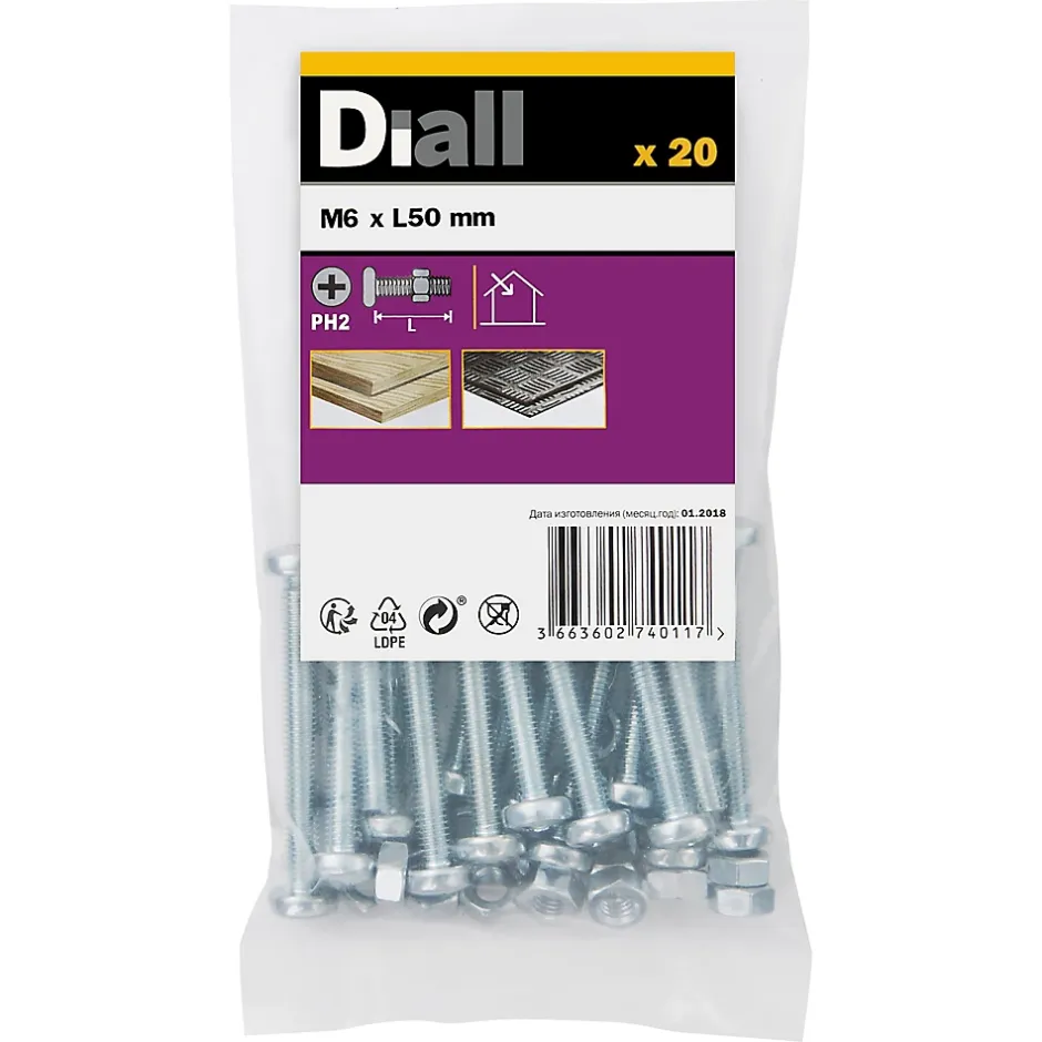 20 vis métaux acier zingué 6 x 50 mm^Diall Best