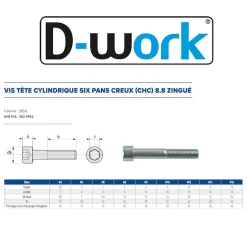 200 Vis Métaux Tête Cylindrique 6 Pans Creux CHC F/Total 8 x 30 mm - DIN 912 - 8.8 - Zingué blanc --D-Work Sale